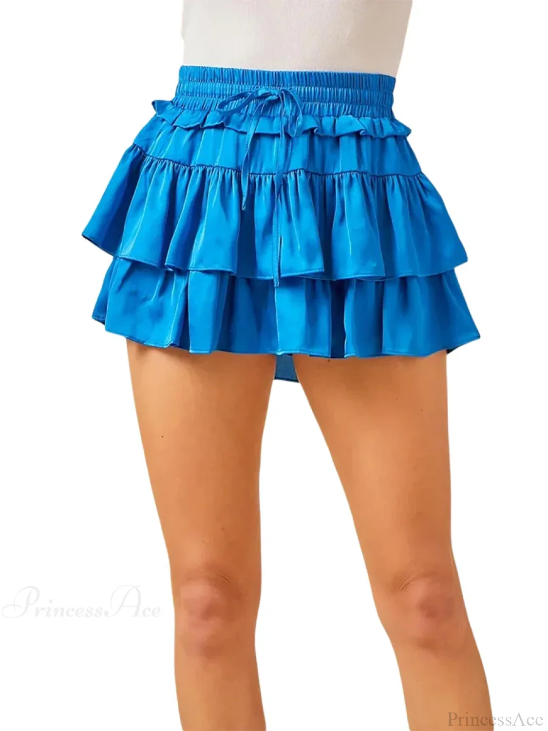 Satin Tiered Flared Pleated Skirt - Image 8