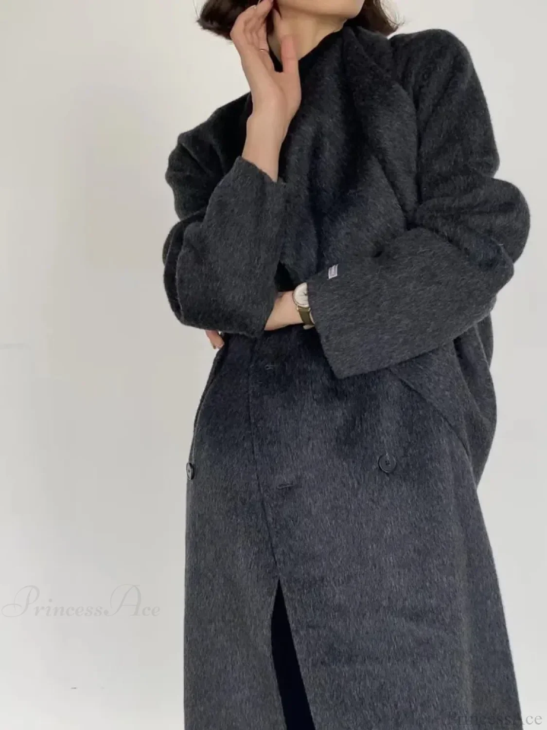 Scarf Collar Double-Breasted Wool Overcoat - Image 3