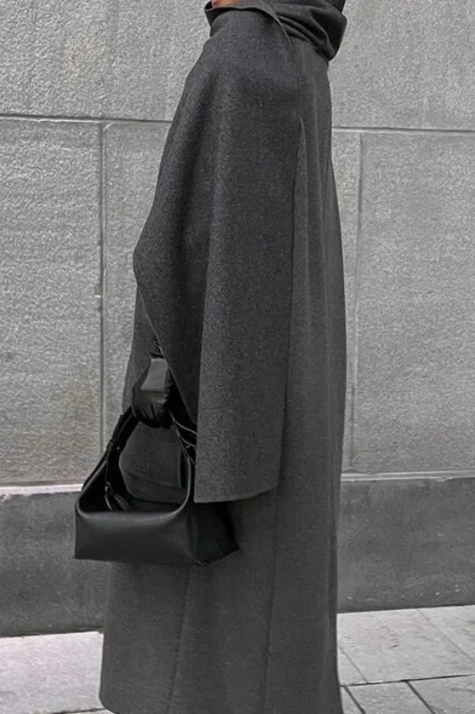 Scarf Collar Longline Woolen Elegant Solid Overcoat - Image 7