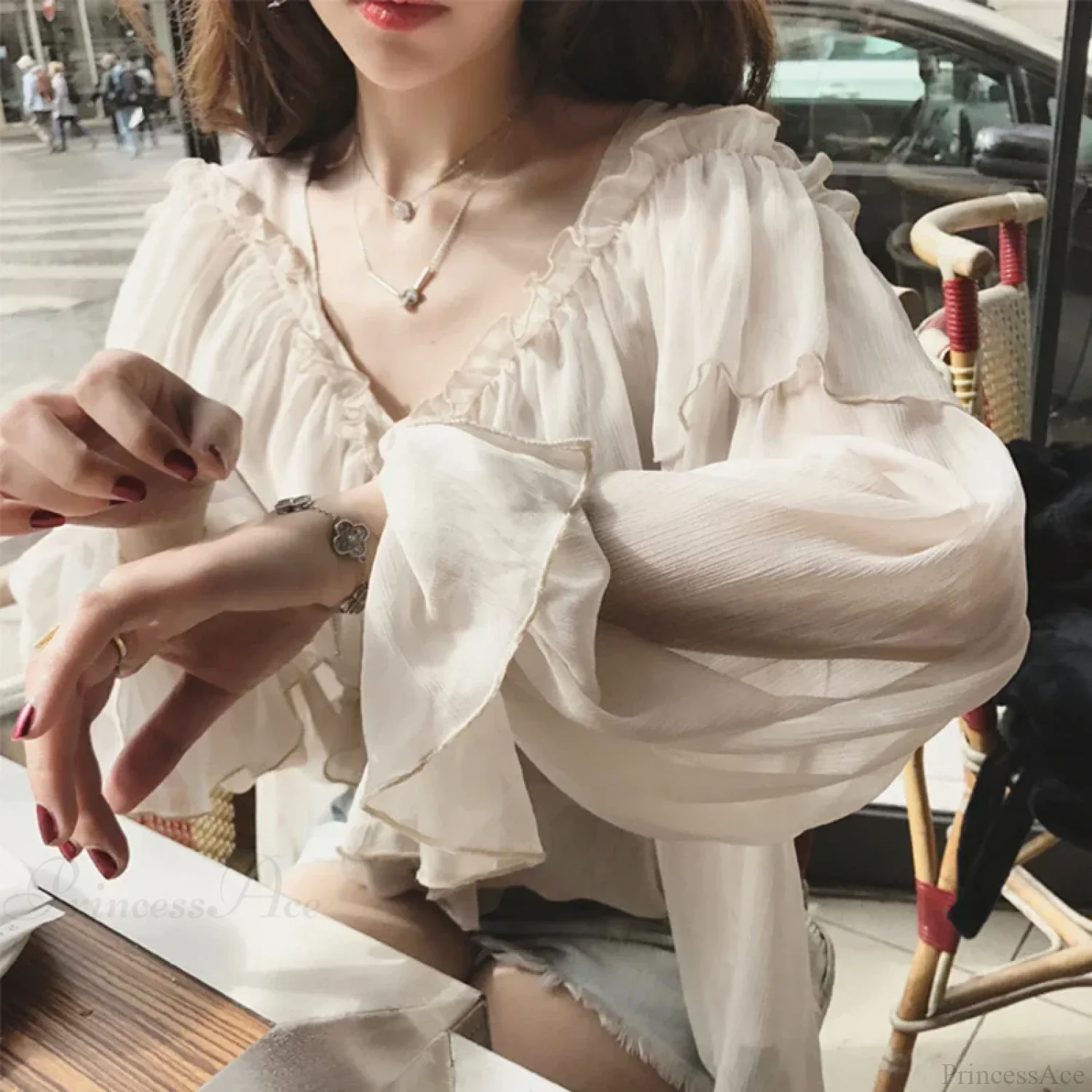 See Through Boho Mesh Ruffle Blouse - Image 2