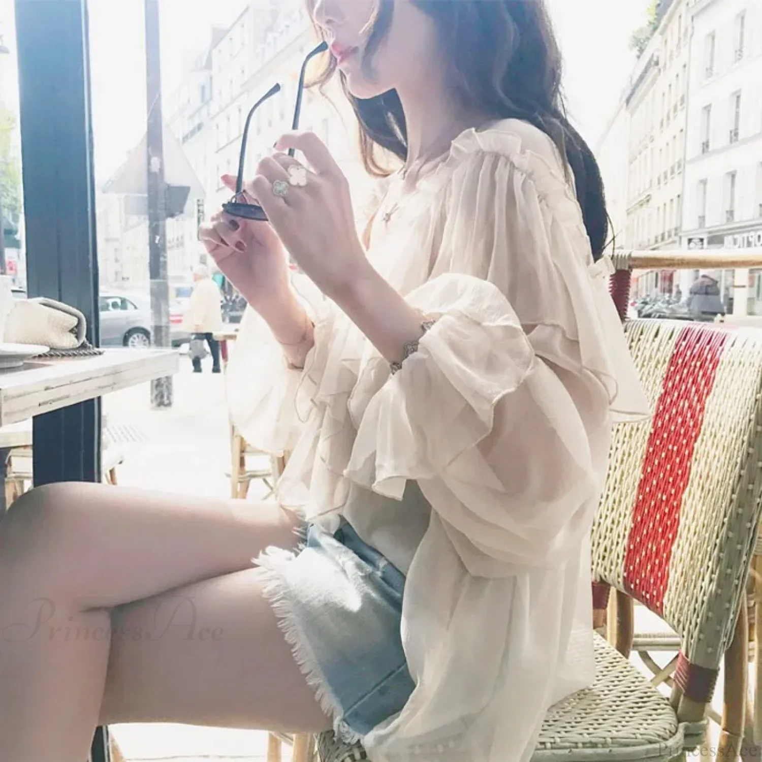 See Through Boho Mesh Ruffle Blouse - Image 3