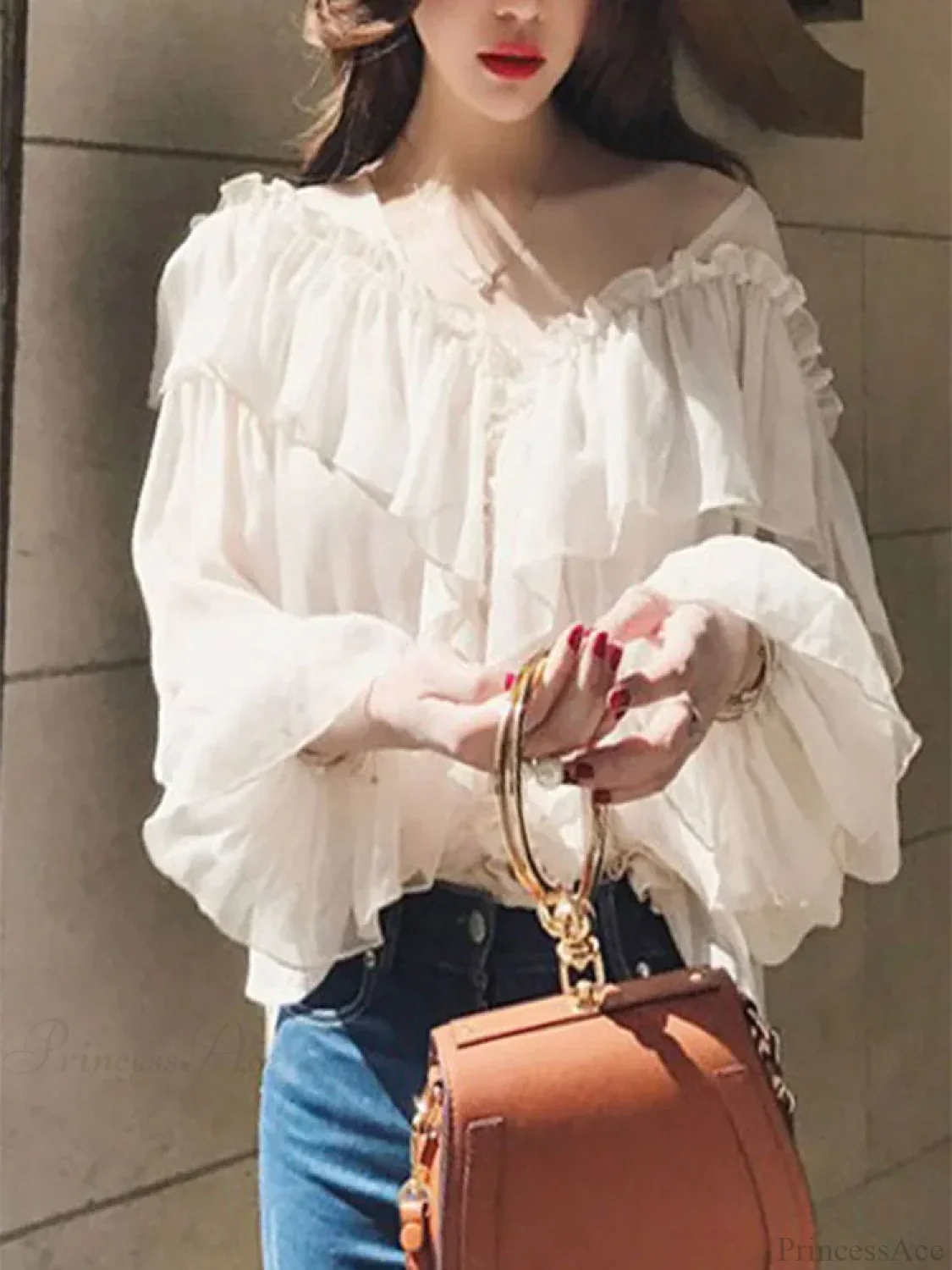 See Through Boho Mesh Ruffle Blouse - Image 4