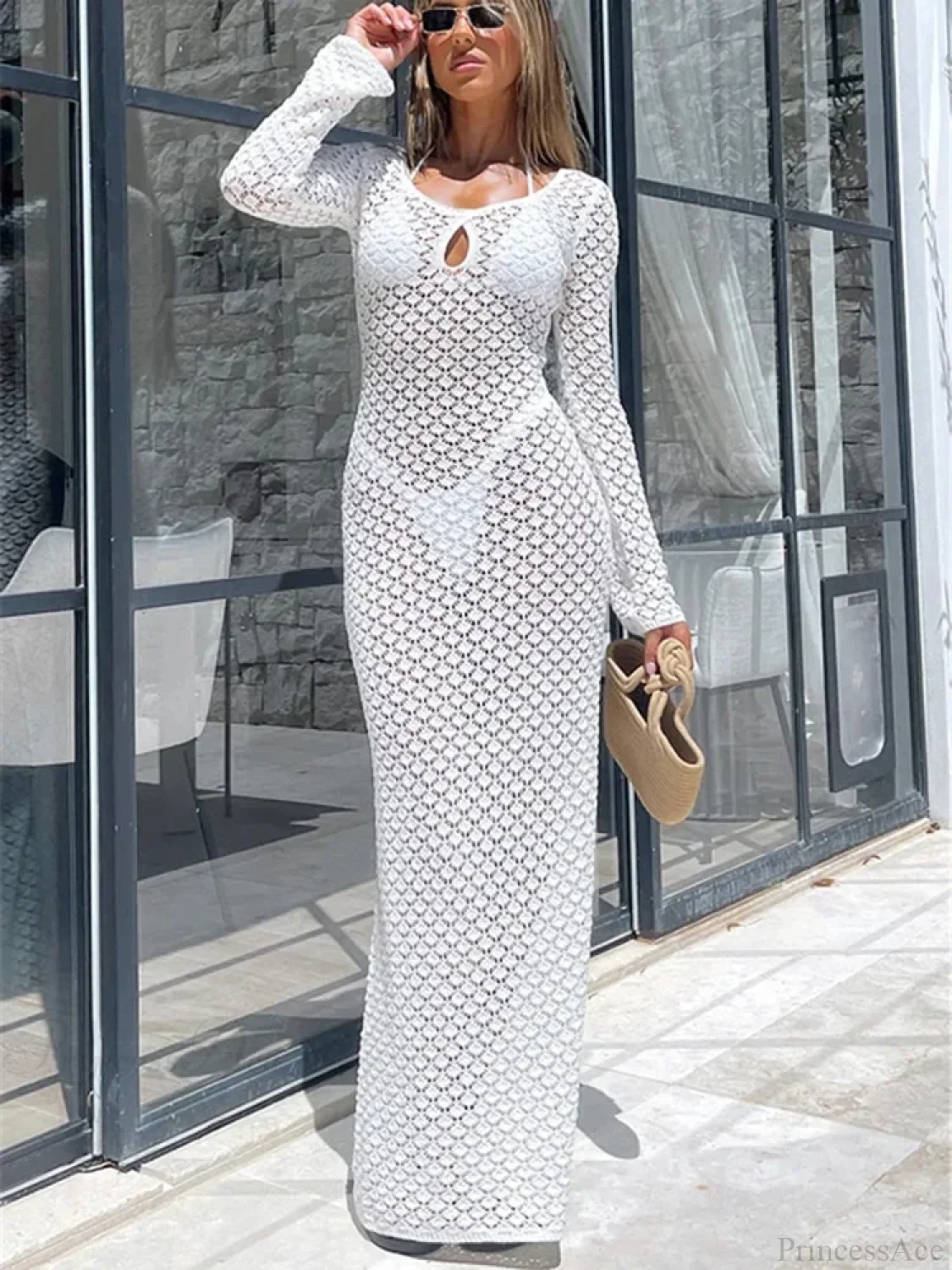 See Through Hollow Out Long Sleeve Cover Up