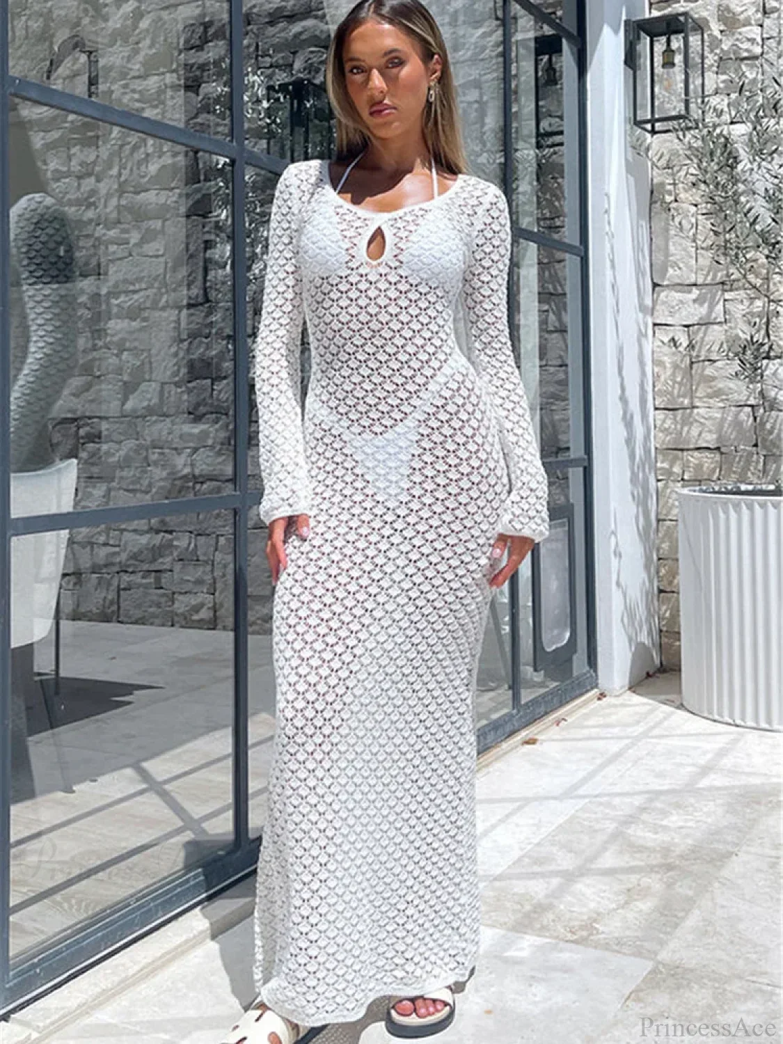 See Through Hollow Out Long Sleeve Cover Up - Image 6
