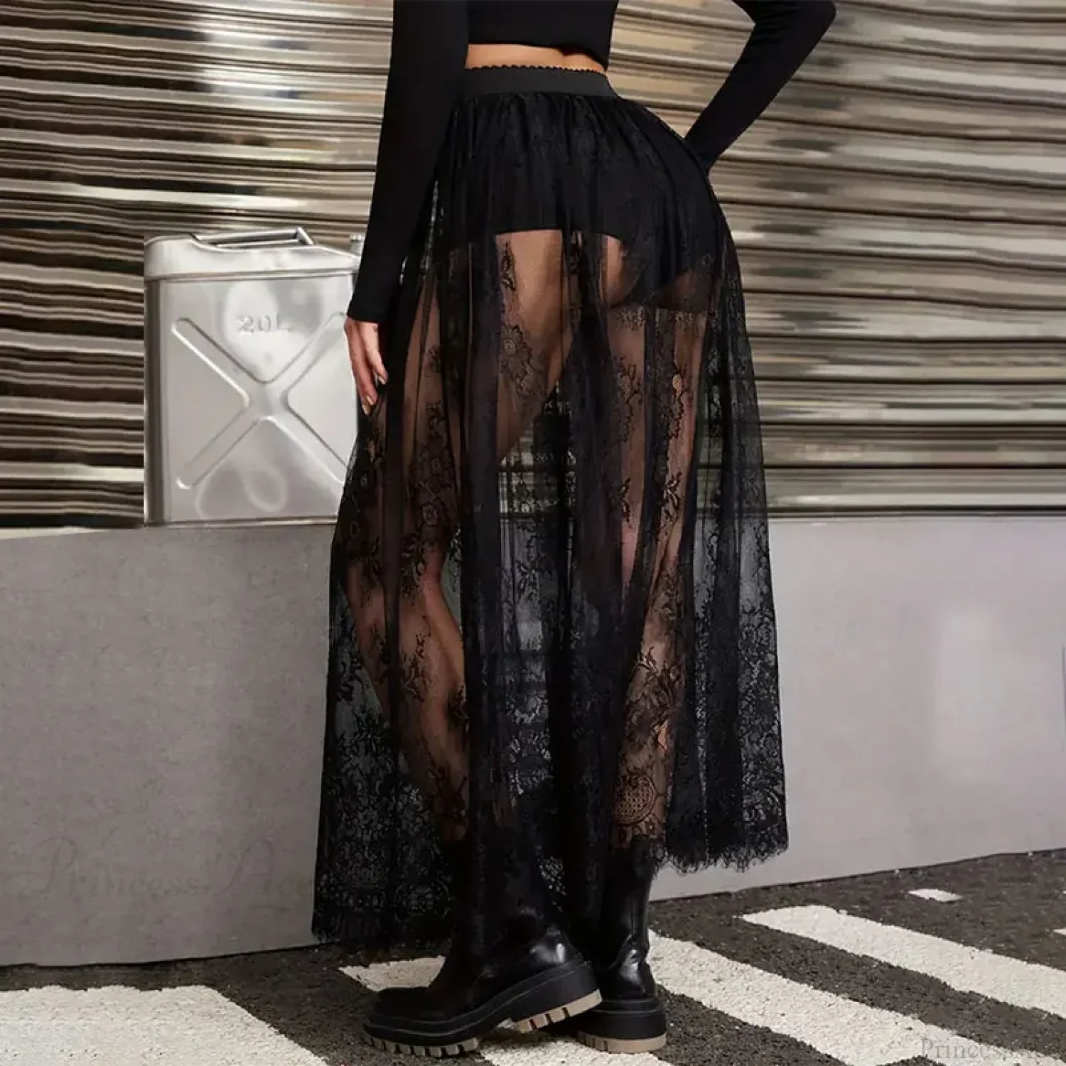 See Through Lace Maxi Party Skirt - Image 2