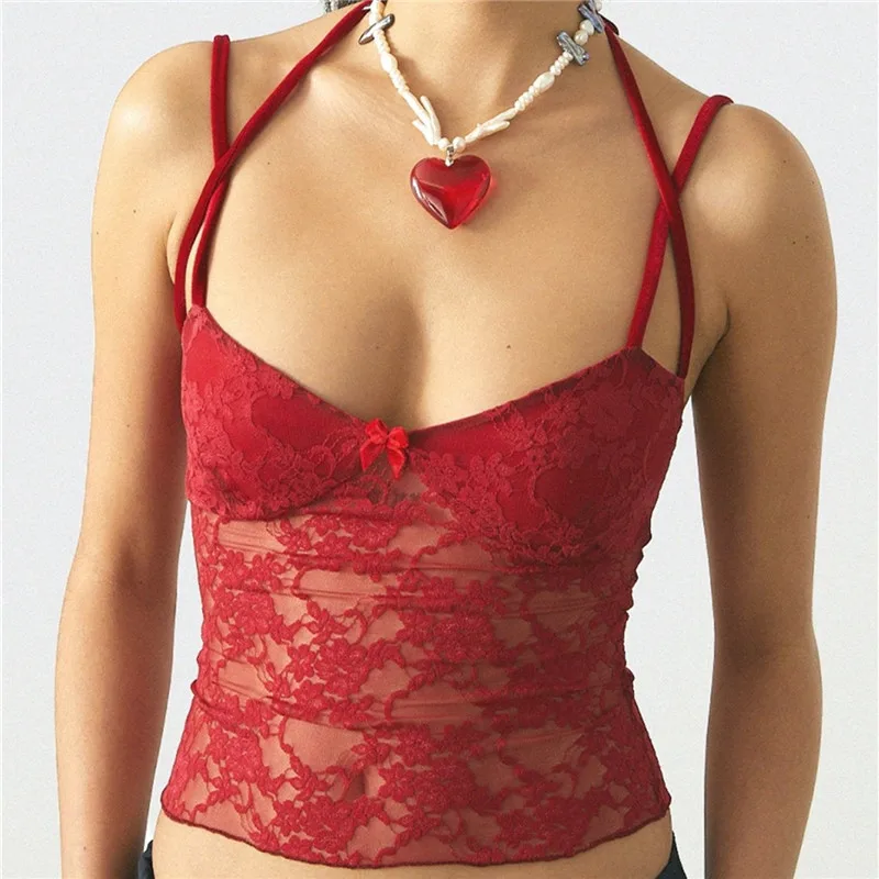 See-Through Lace Patch Crop Top - Image 8