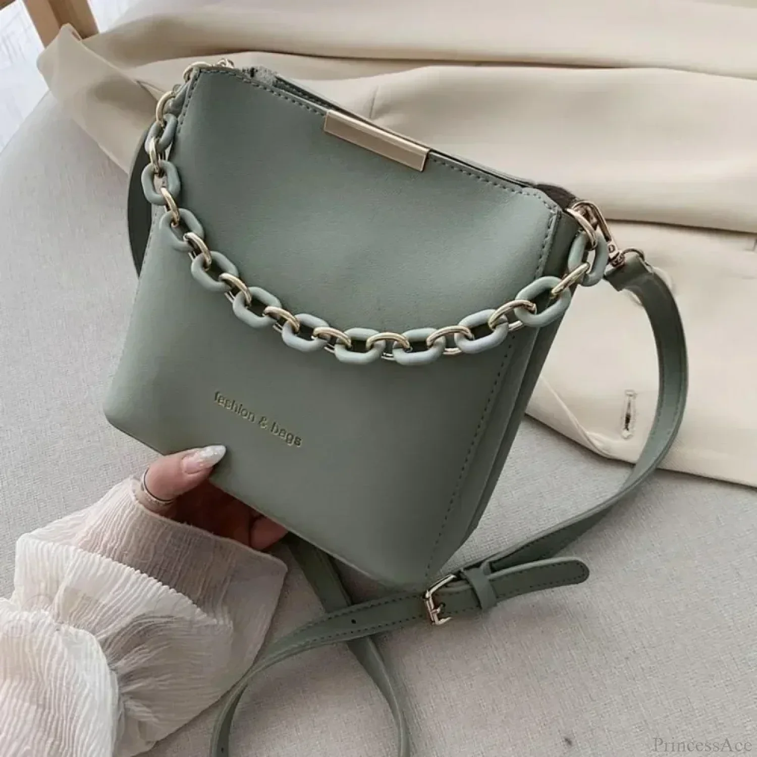 Senior Leather Chain Bucket Shoulder Crossbody - Image 4