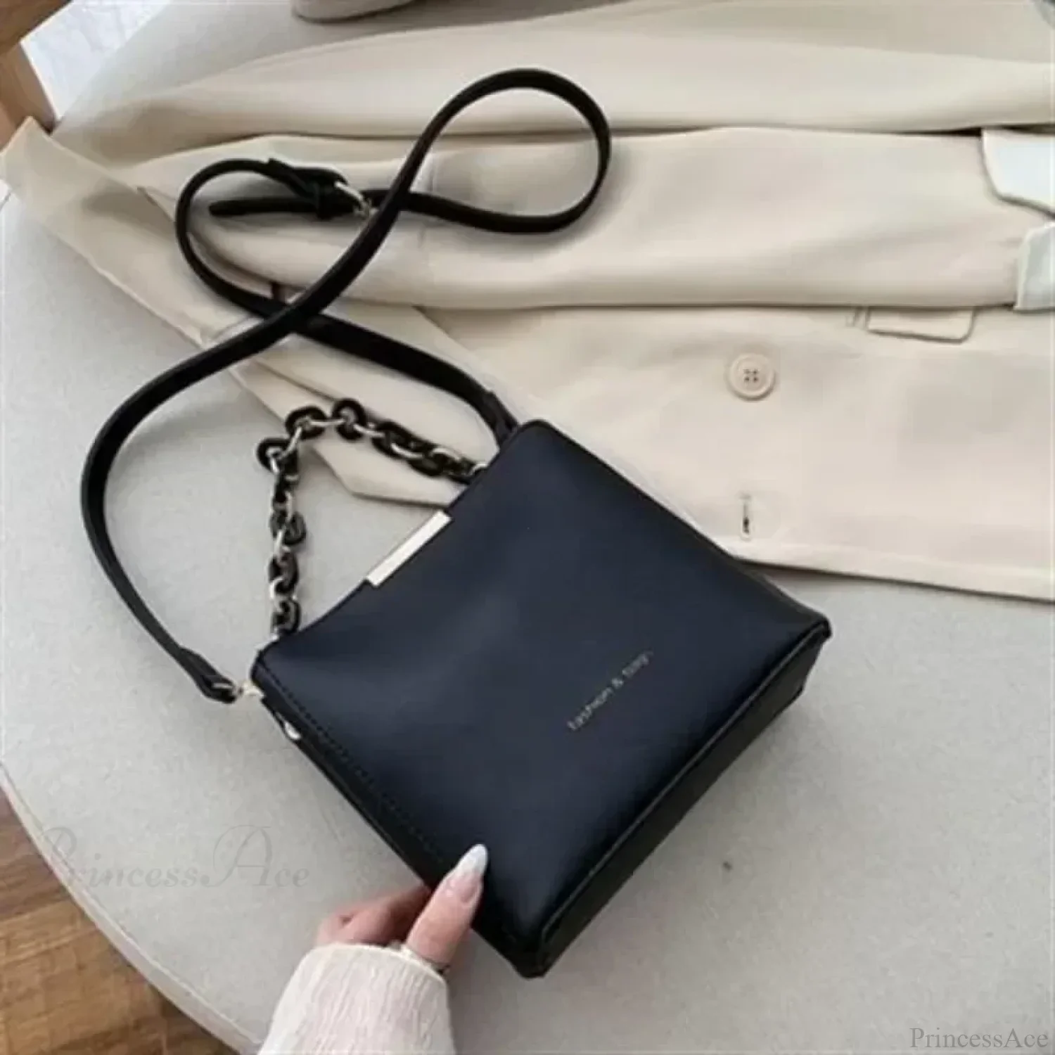 Senior Leather Chain Bucket Shoulder Crossbody - Image 8