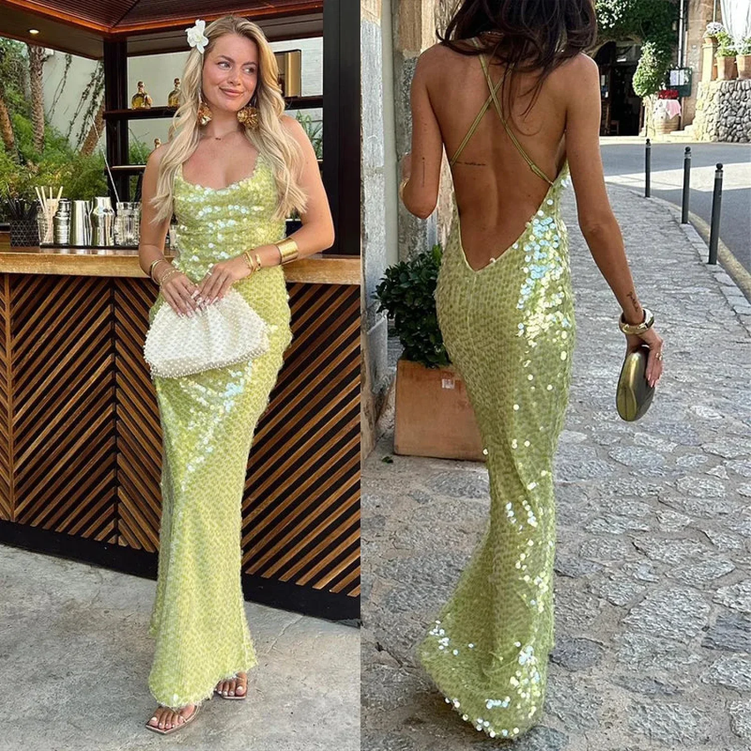 Sequin Backless Hip Package Party Dress - Image 4
