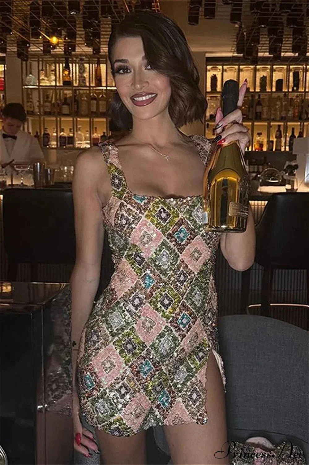 Sequin Halter Mini Floral Dress - Image 4