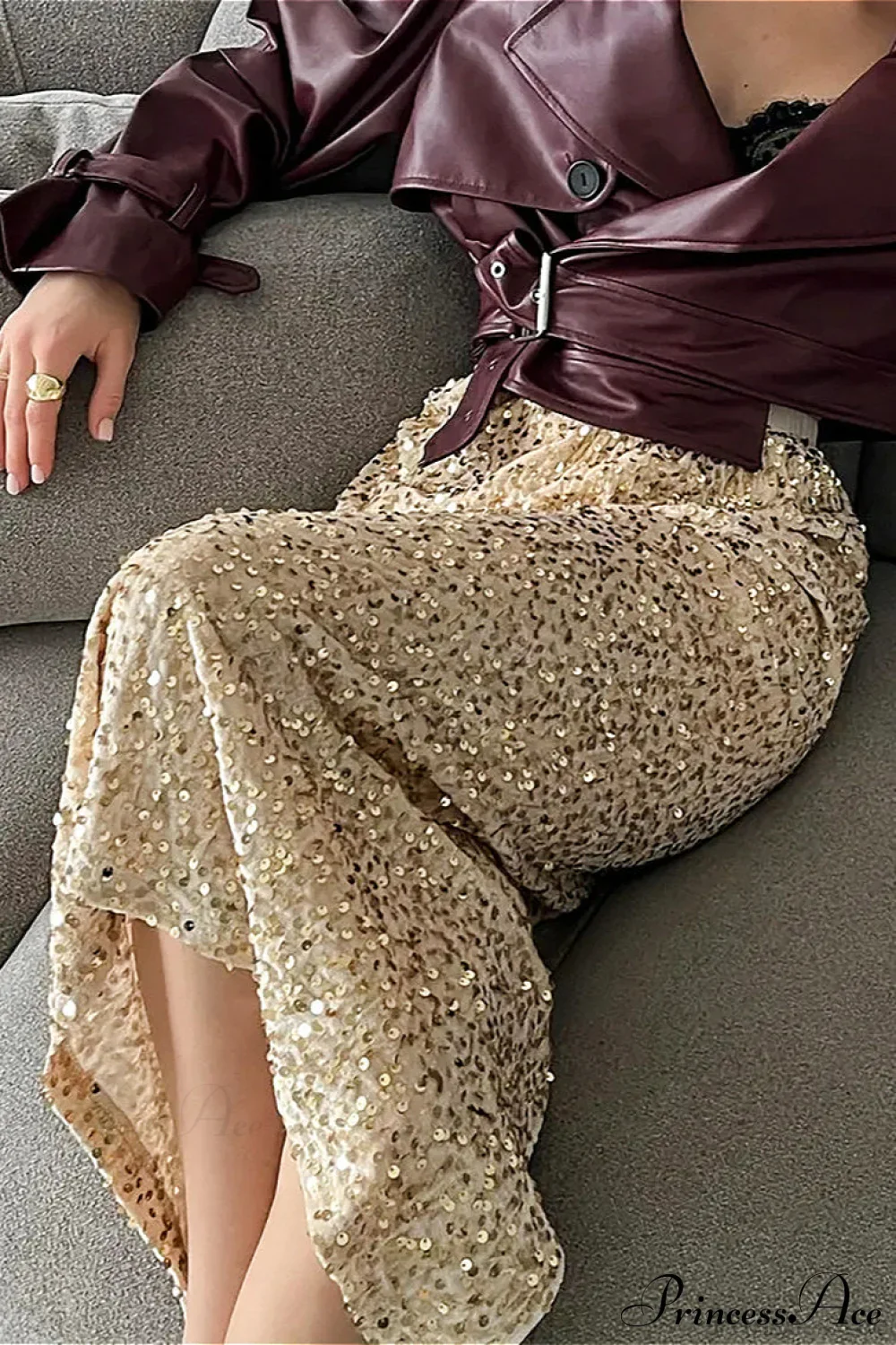 Sequin High Waist Midi Skirt - Image 4