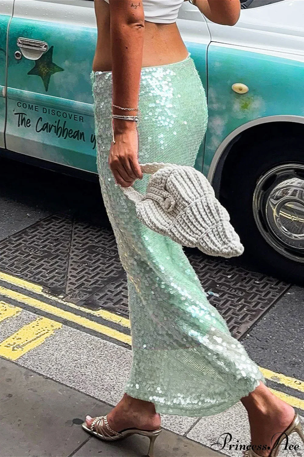 Sequin High Waist Slim Skirt - Image 3