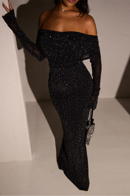 Sequin Off-Shoulder Fitted Party Dress - Image 5