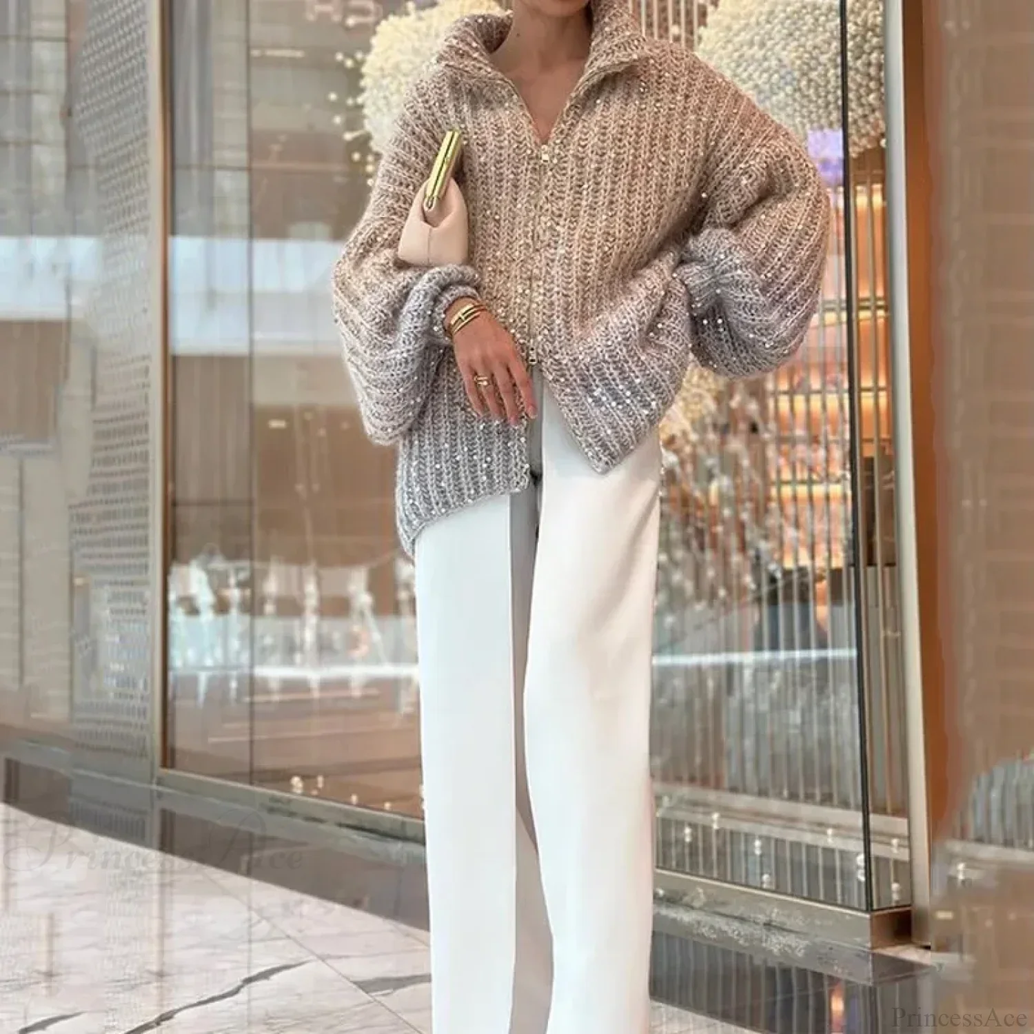 Sequin V-neck Sweater Cardigan - Image 3