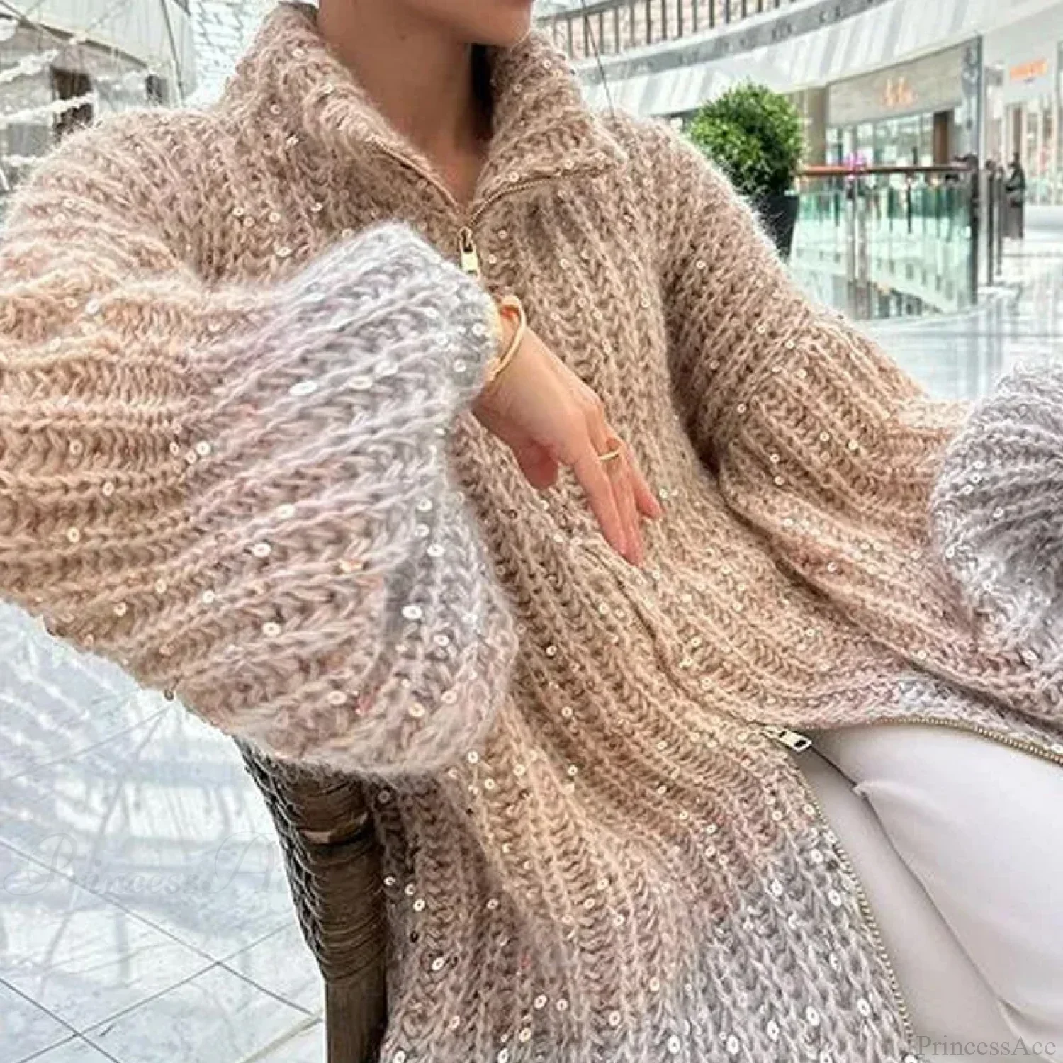 Sequin V-neck Sweater Cardigan - Image 5