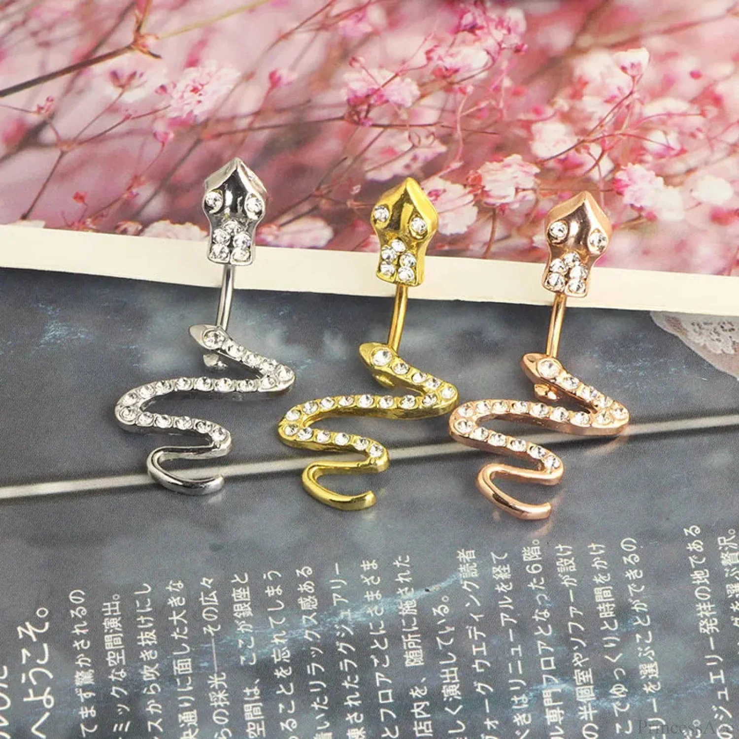 Serpent Crystal Bloom Dark Belly Ring - Image 3