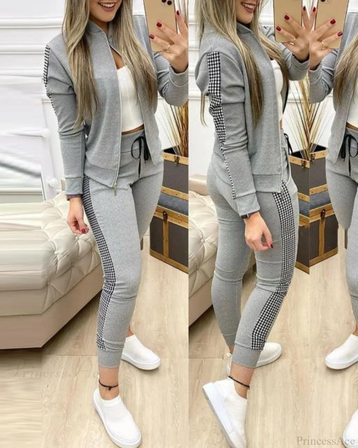 Zipper Pants Jacket Fashion 2 Piece Sports Set - Image 2