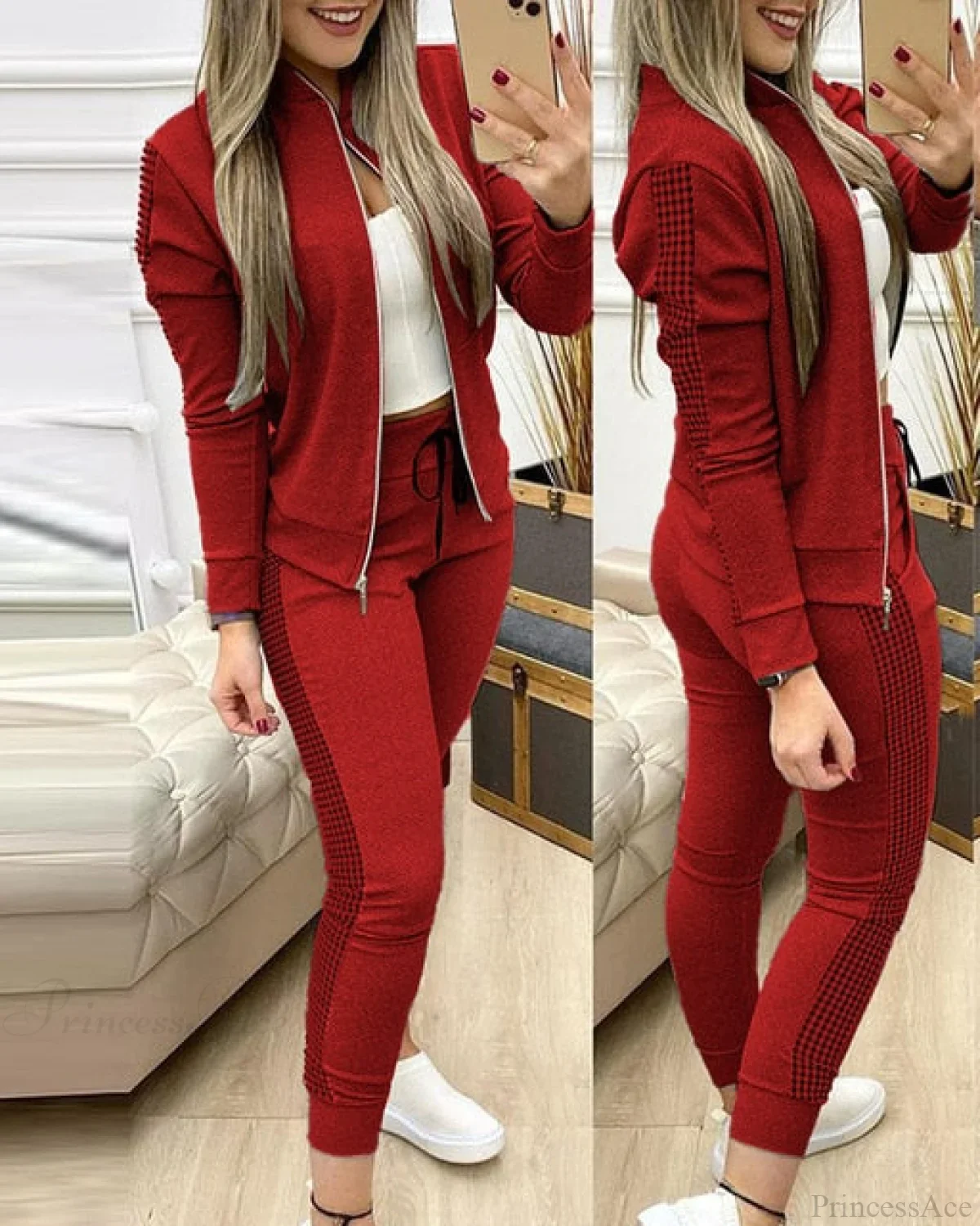 Zipper Pants Jacket Fashion 2 Piece Sports Set - Image 5