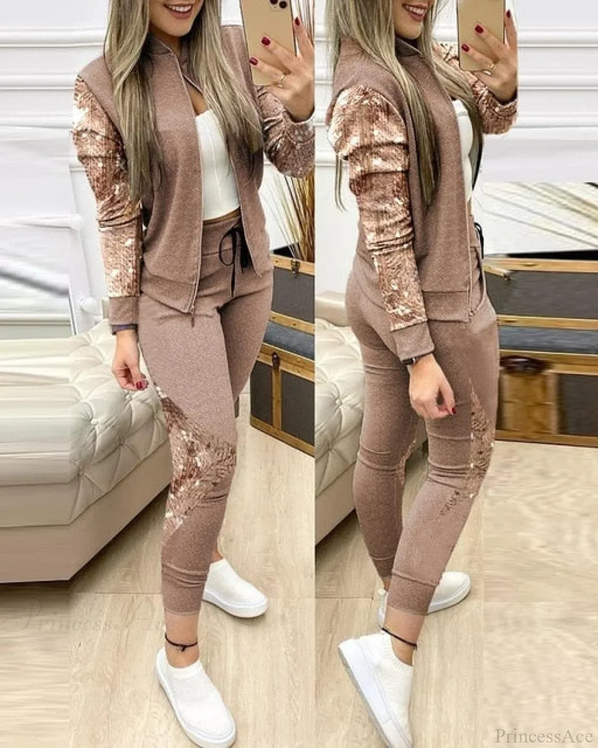 Zipper Pants Jacket Fashion 2 Piece Sports Set - Image 6