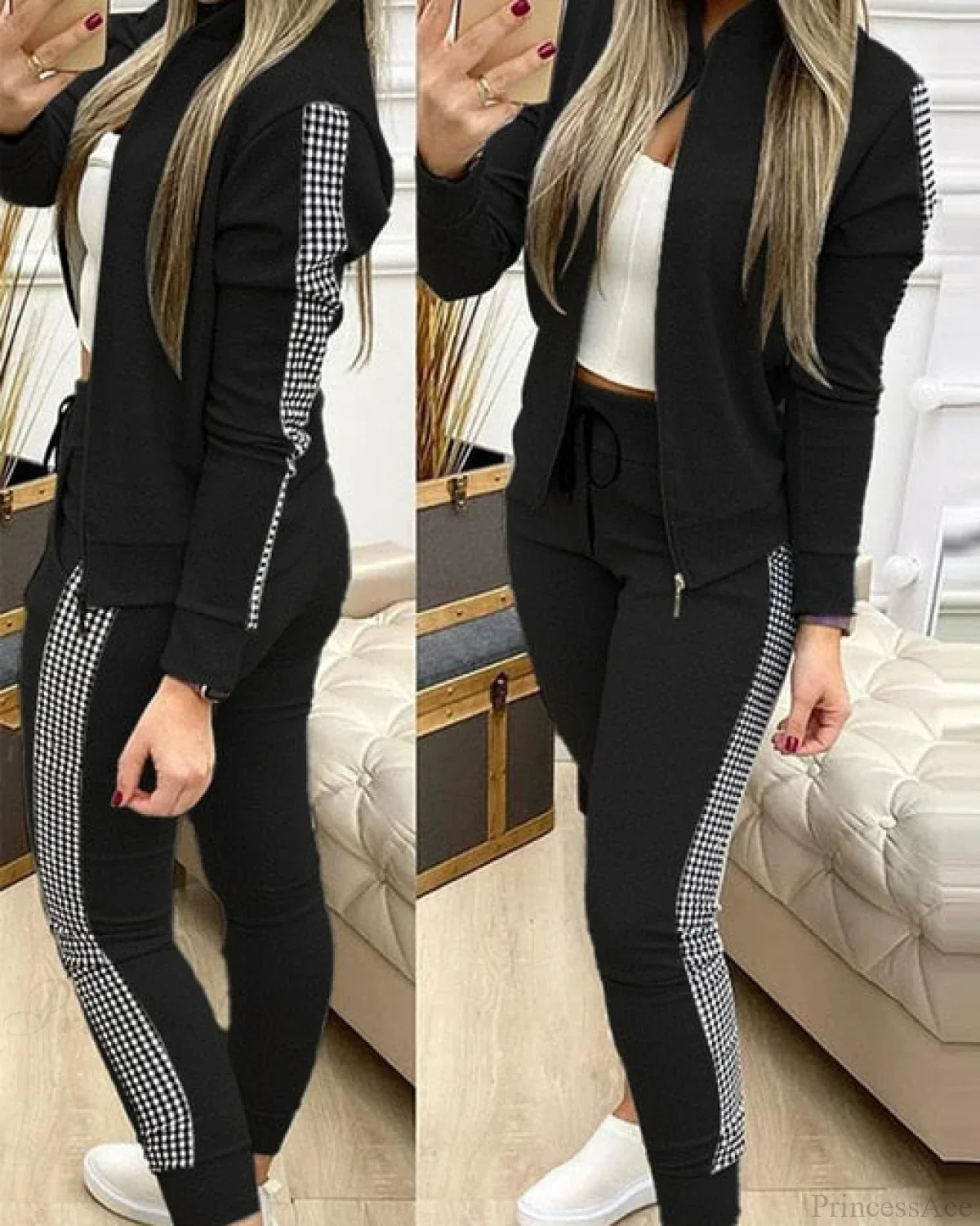 Zipper Pants Jacket Fashion 2 Piece Sports Set - Image 7