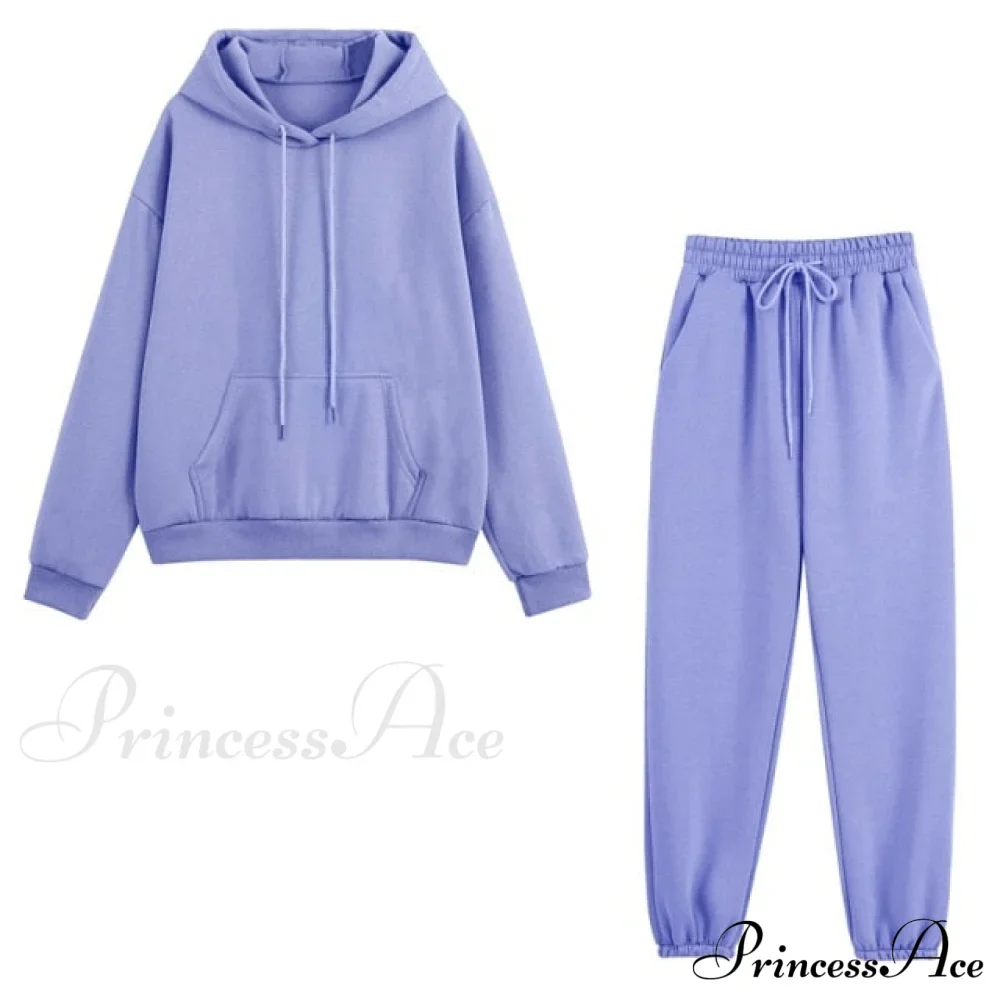 Set - Tracksuit - Hooded Pants Fleece Women's Color Solid Casual Sweatshirt Autumn/Winter and - Outfit - Image 12