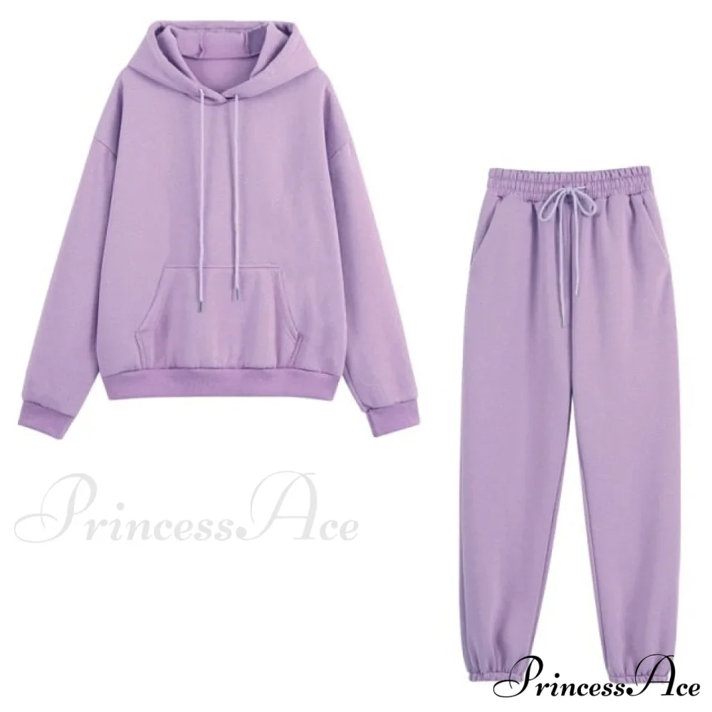 Set - Tracksuit - Hooded Pants Fleece Women's Color Solid Casual Sweatshirt Autumn/Winter and - Outfit - Image 13