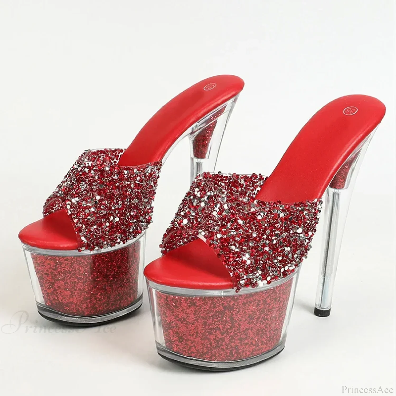 Sexy 20CM Platform Sequined Transparent Summer Open-Toe Slippers High Heel - Image 6