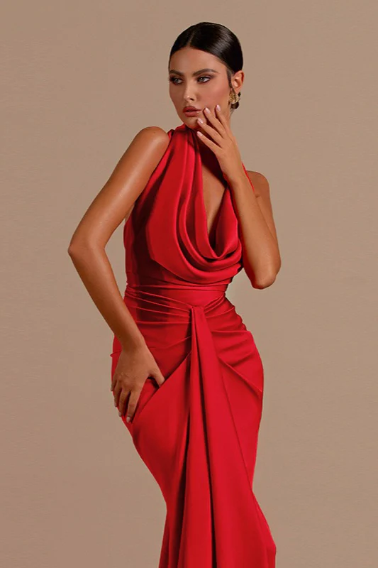 Sexy Backless Halter Satin Prom Dress - Image 3