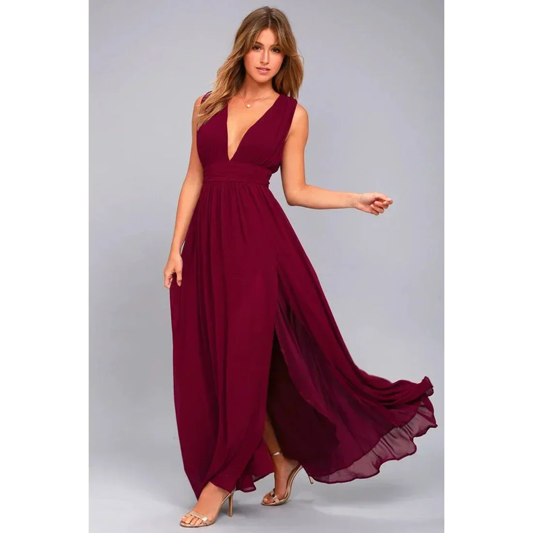 Sexy Backless Mesh Maxi Red Party Dress - Image 2