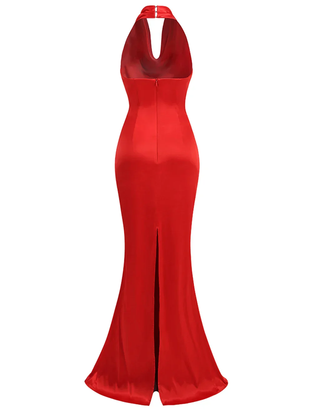 Sexy Backless Sleeveless Halter V-Neck Red Draped Maxi Bodycon Elegant Party Dress - Image 6