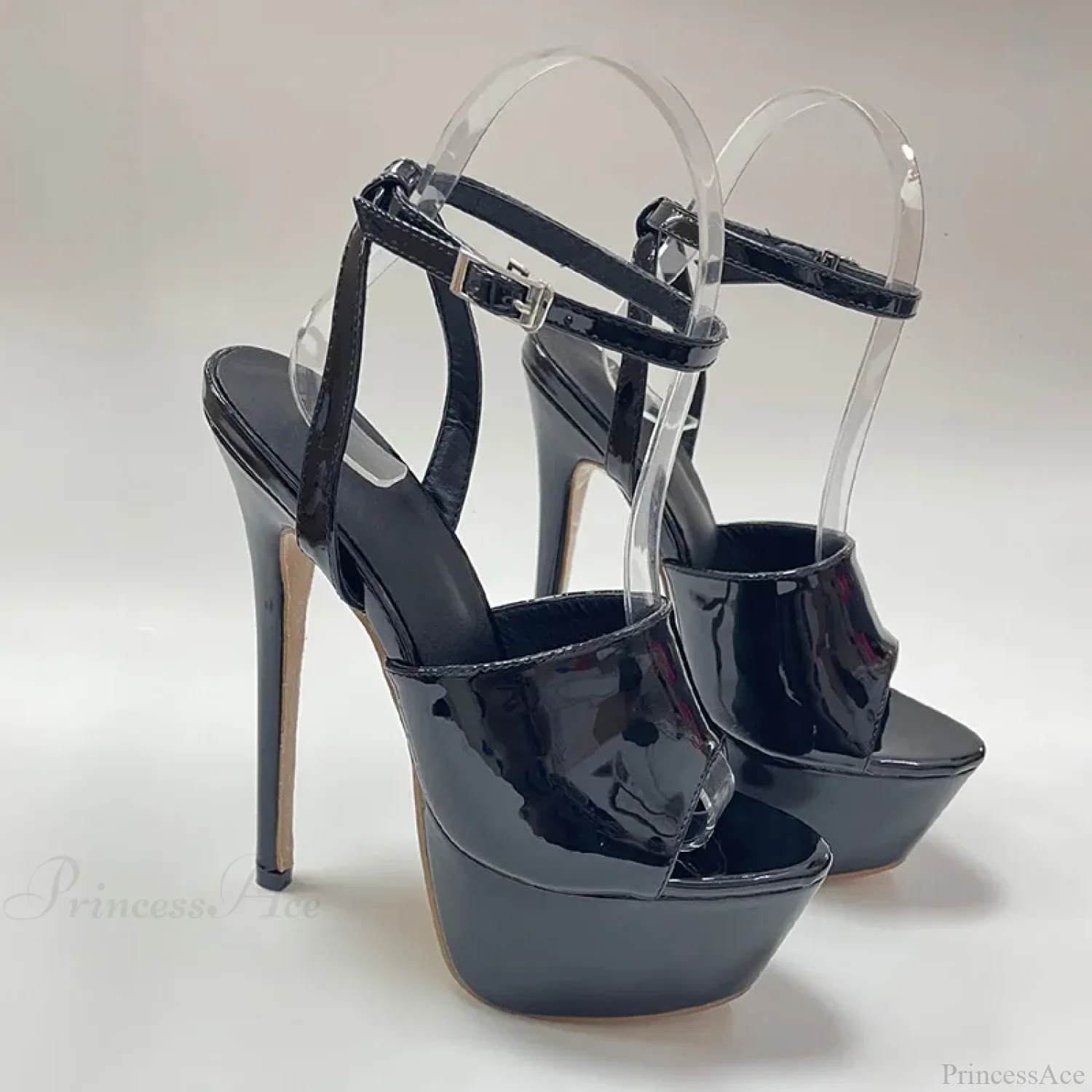 Sexy Black Platform Open Toe Thin Patent LeatherBuckle Strap Stripper Party High Heel - Image 6