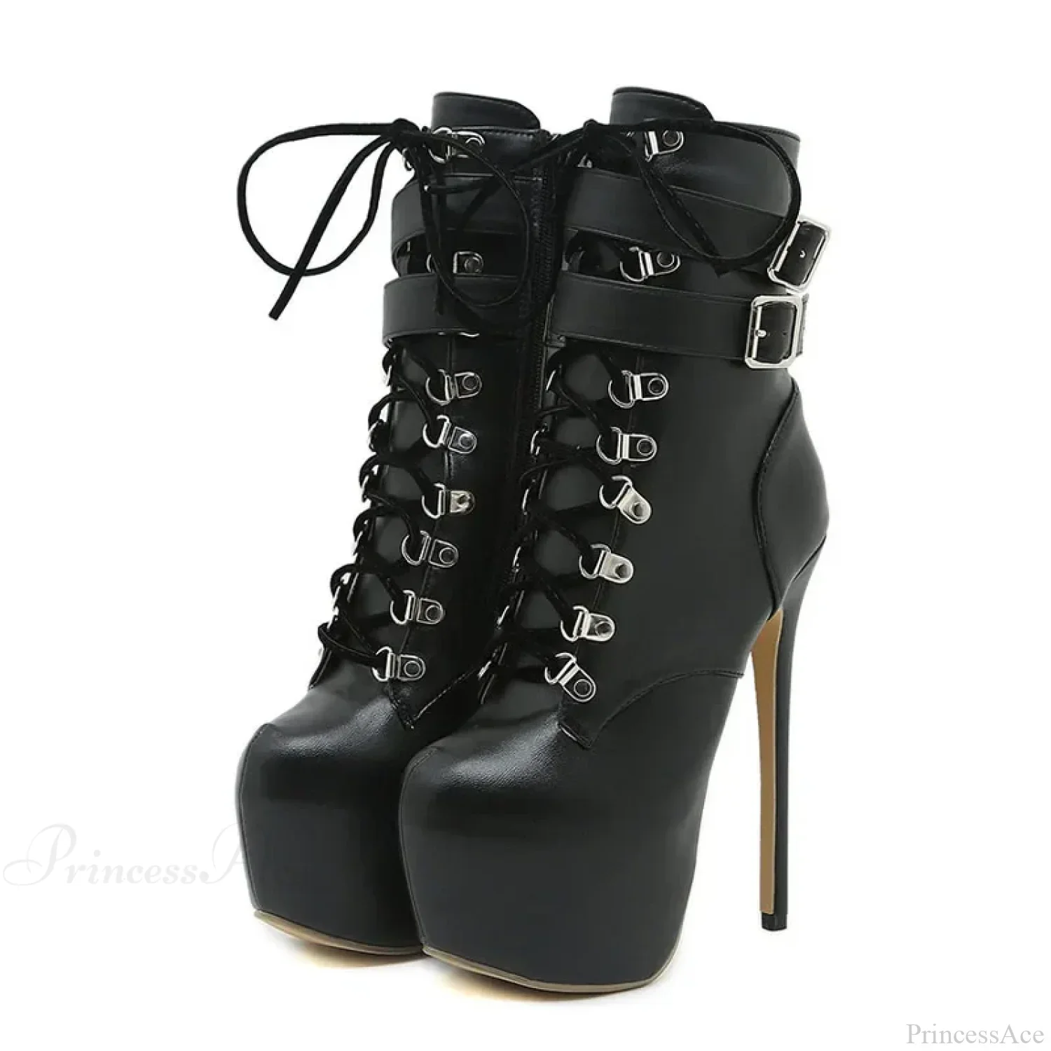 Sexy Buckle-Strap 16.5CM Extreme High-Heels Platform Boots Round-Toe Lace-Up Party Club Stripper High Heel - Image 6