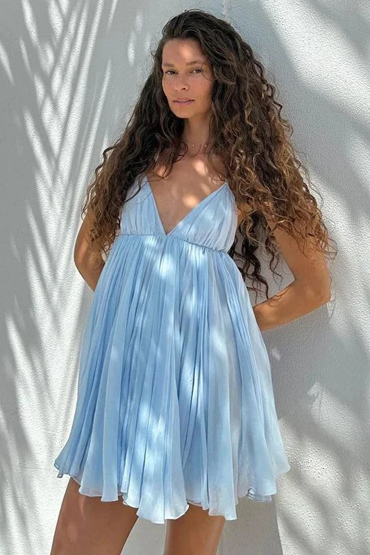 Sexy Cami V Neck Pleated Flared Mini Dress - Image 4