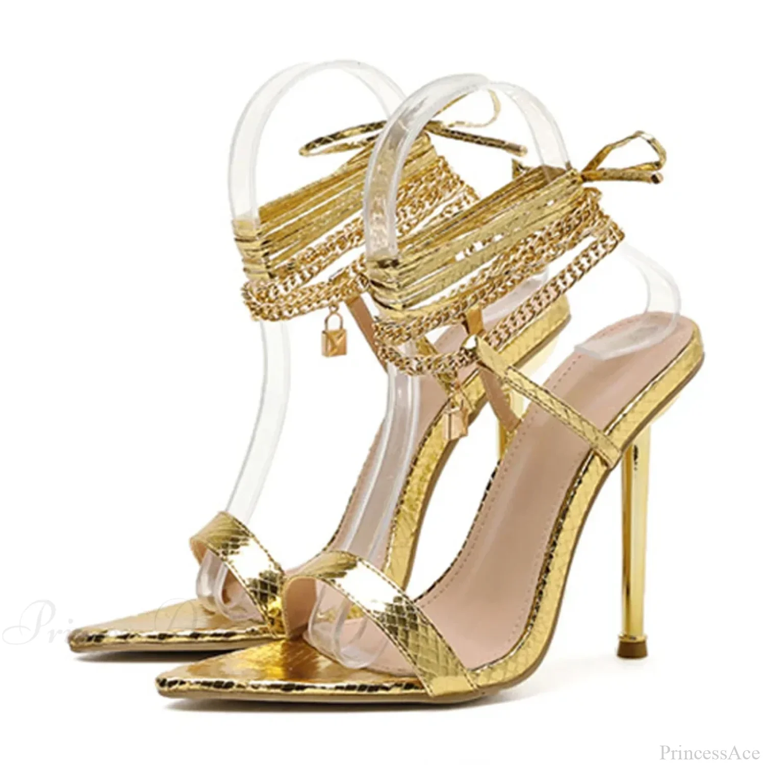 Sexy Chain Ankle-Strap Gold Pointed-Toe 12CM New Summer Female Party High Heel - Image 4
