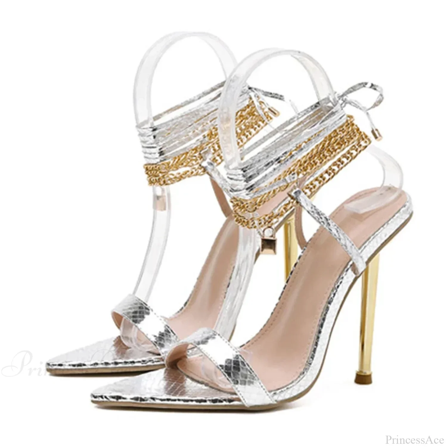 Sexy Chain Ankle-Strap Gold Pointed-Toe 12CM New Summer Female Party High Heel - Image 8