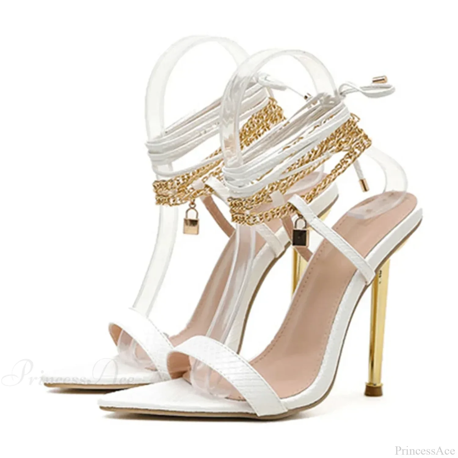 Sexy Chain Ankle-Strap Gold Pointed-Toe 12CM New Summer Female Party High Heel - Image 9