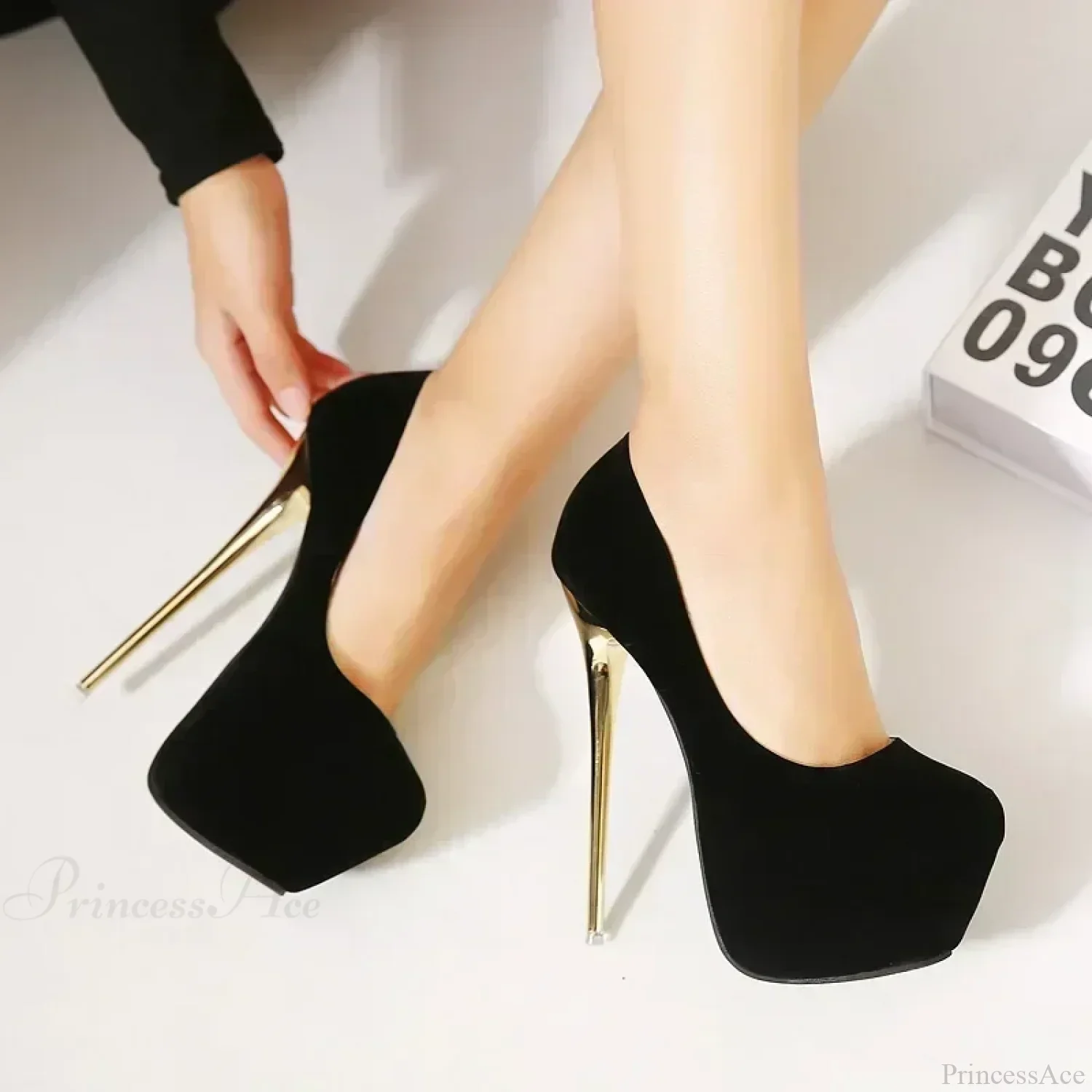 Sexy Club Suede Black High Heels 16cm Stiletto Waterproof Stripper Flock Pumps Ladies Shoes Plus Size High Heel - Image 2