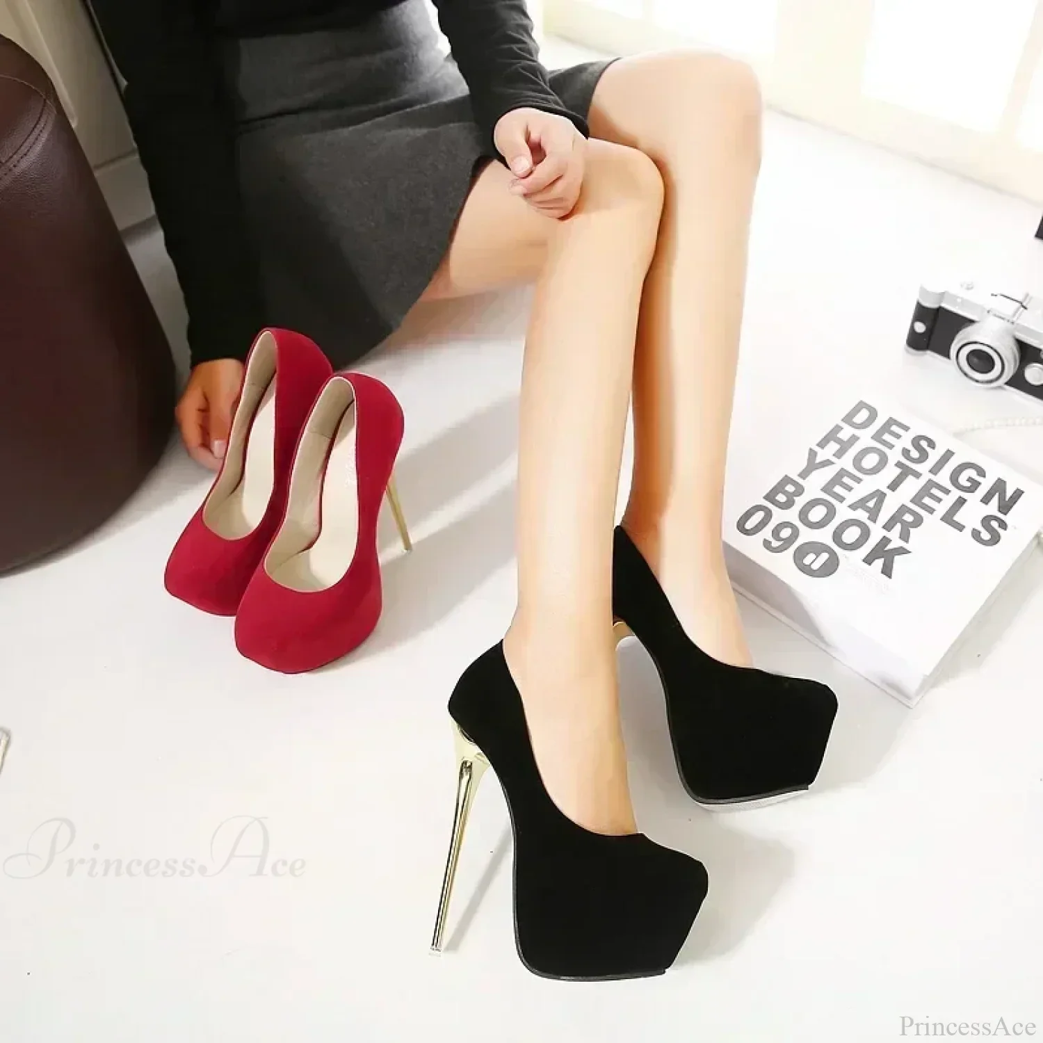Sexy Club Suede Black High Heels 16cm Stiletto Waterproof Stripper Flock Pumps Ladies Shoes Plus Size High Heel - Image 6