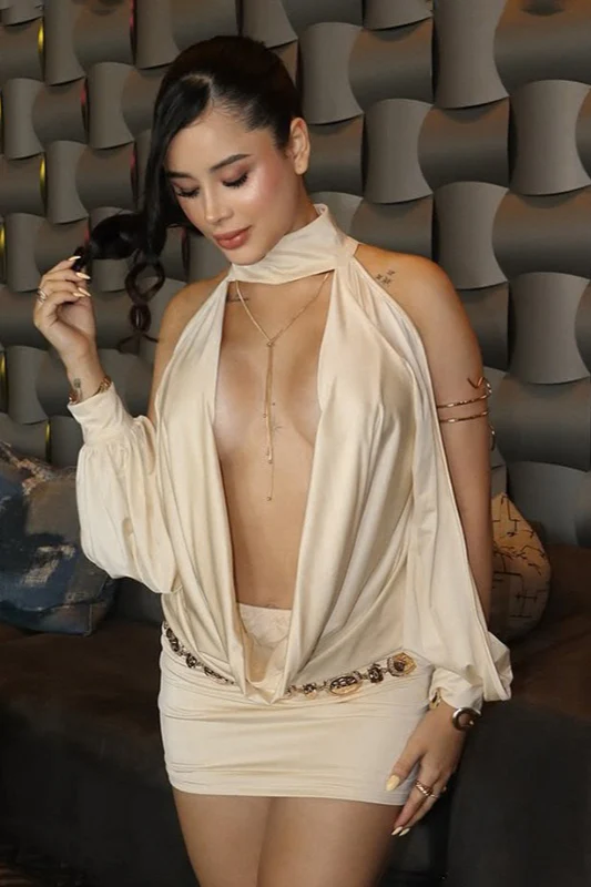 Sexy Cowl Neck Cutout Bodycon Mini Dress - Image 2