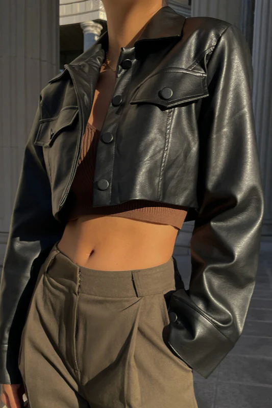 Sexy Cropped Biker Coat - Image 3