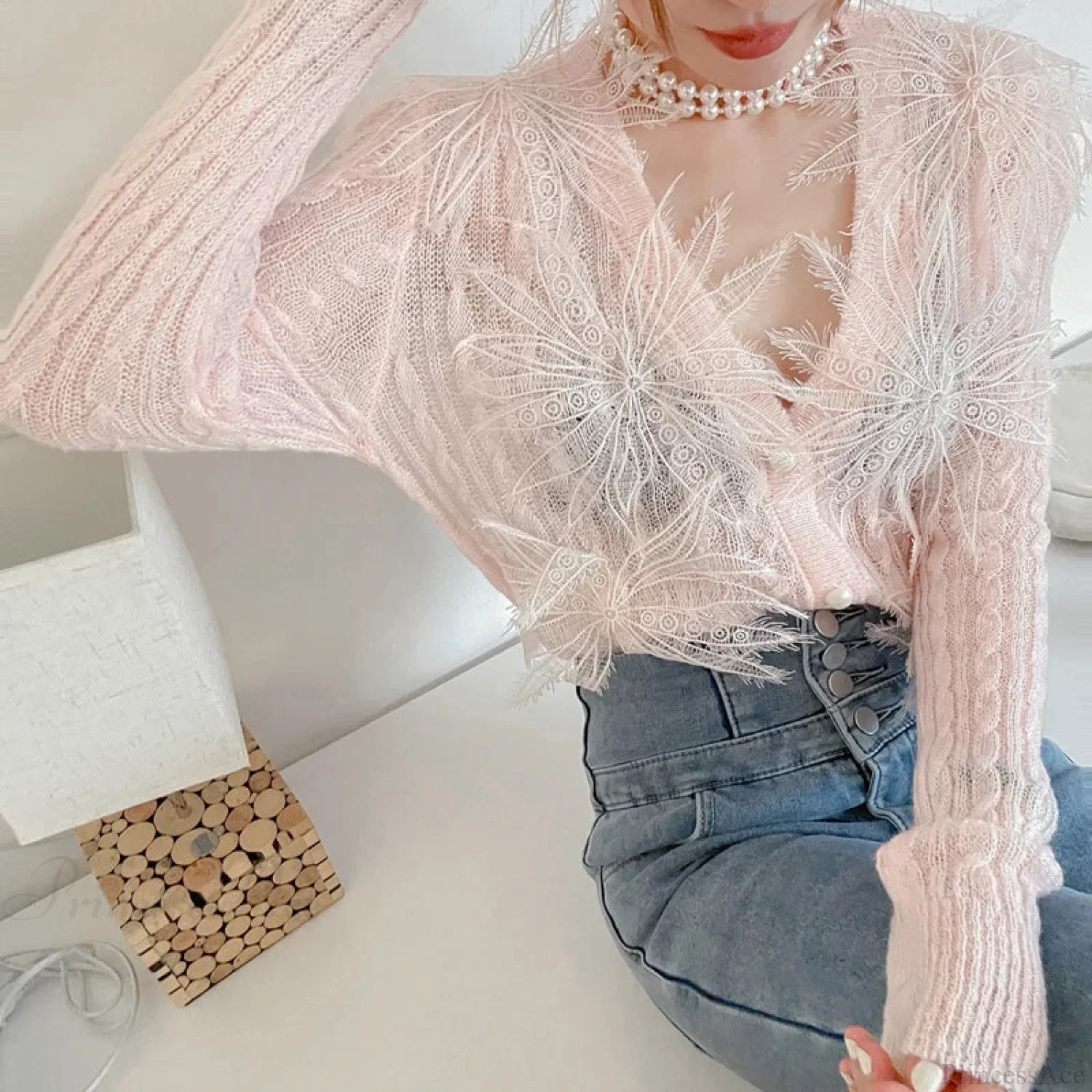 Sexy Embroidered Flower Knitted Blouse Party Blouse - Image 6
