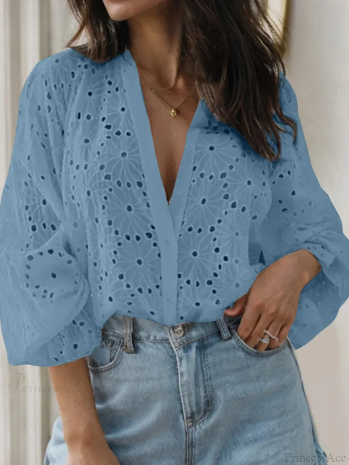 Sexy Flared Long Sleeve Tunic V-neck Blouse - Image 2
