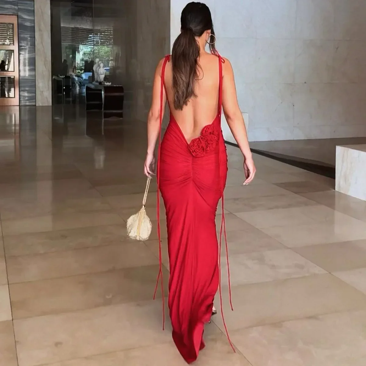Sexy Floral-applique Backless Elegant Maxi Party Dress - Image 3