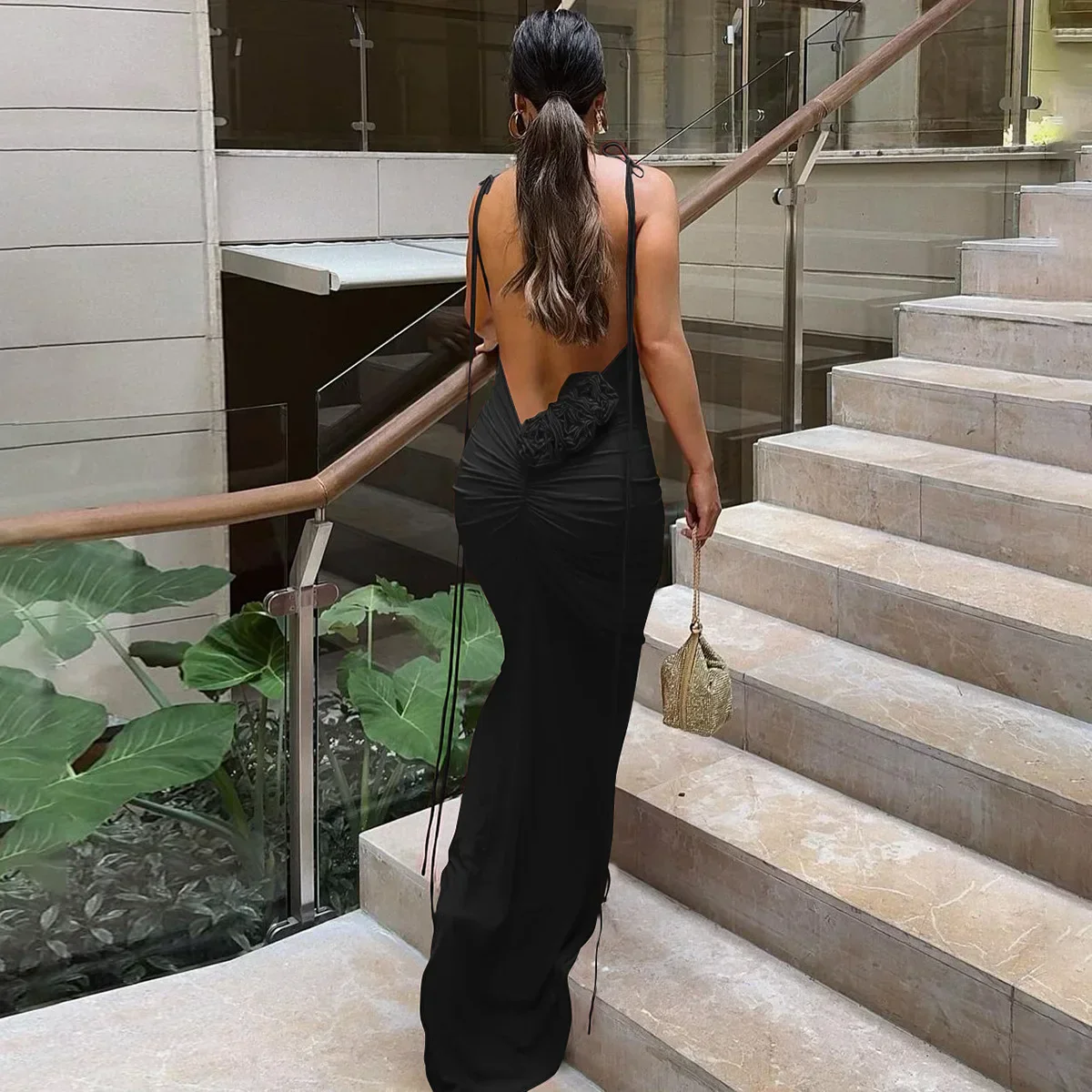 Sexy Floral-applique Backless Elegant Maxi Party Dress - Image 6