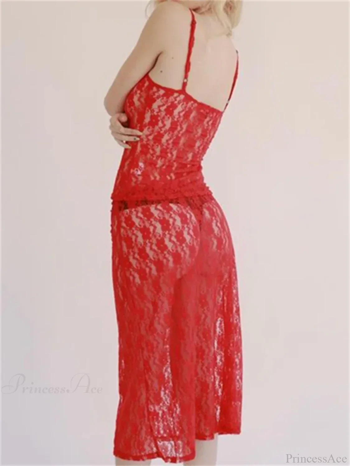 Sexy Floral Lace Strap Tank Camis Crop Top with See-through Long Skirt Set - Image 6