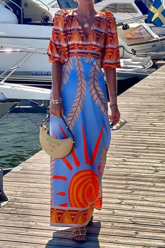 Sexy Floral Print Backless Bohemian Maxi Dress - Image 3