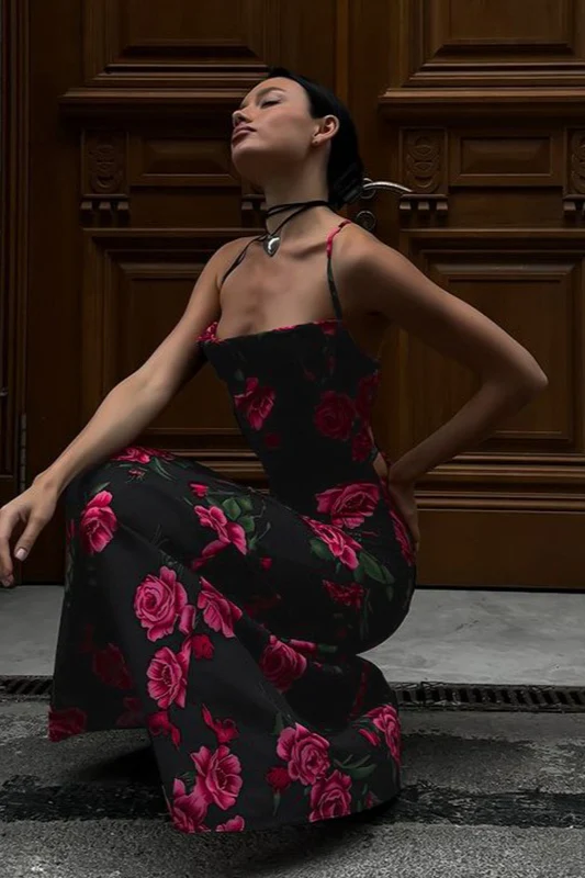 Sexy Floral Print Backless Tie Maxi Dress - Image 2