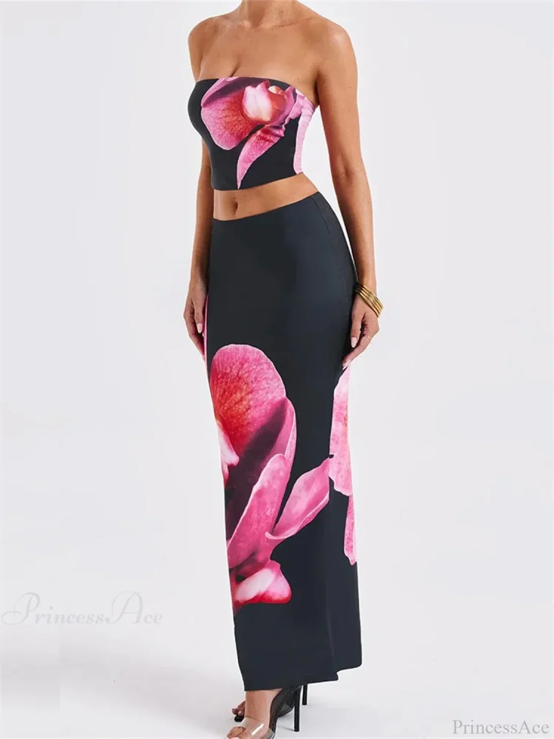 Sexy Floral Print Tube Top Elastic Waist Bodycon Skirt Set - Image 2