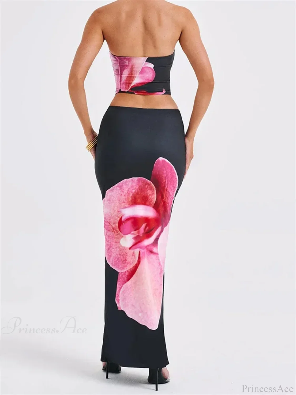 Sexy Floral Print Tube Top Elastic Waist Bodycon Skirt Set - Image 3