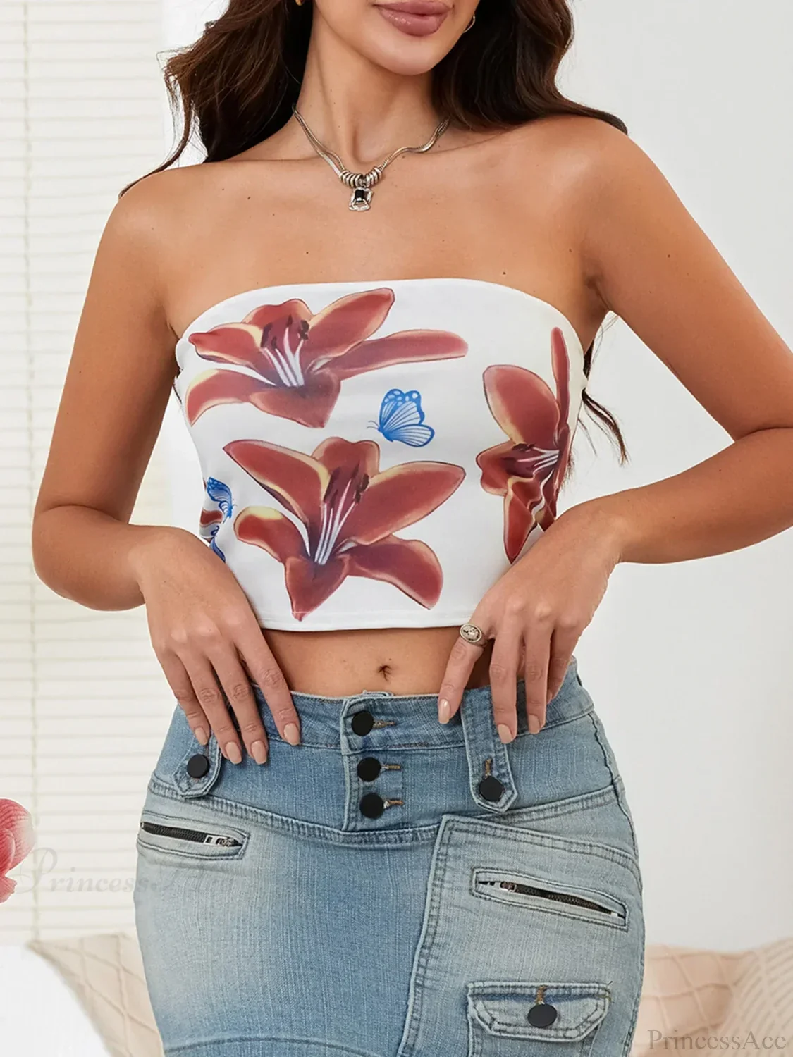Sexy Floral Strapless Backless Crop Tank Tube Top - Image 3
